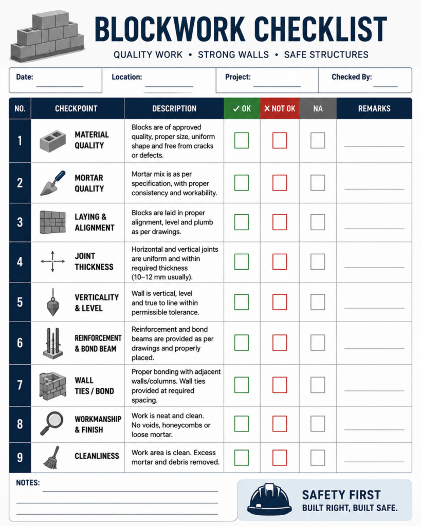 BLOCKWORK CHECKLIST